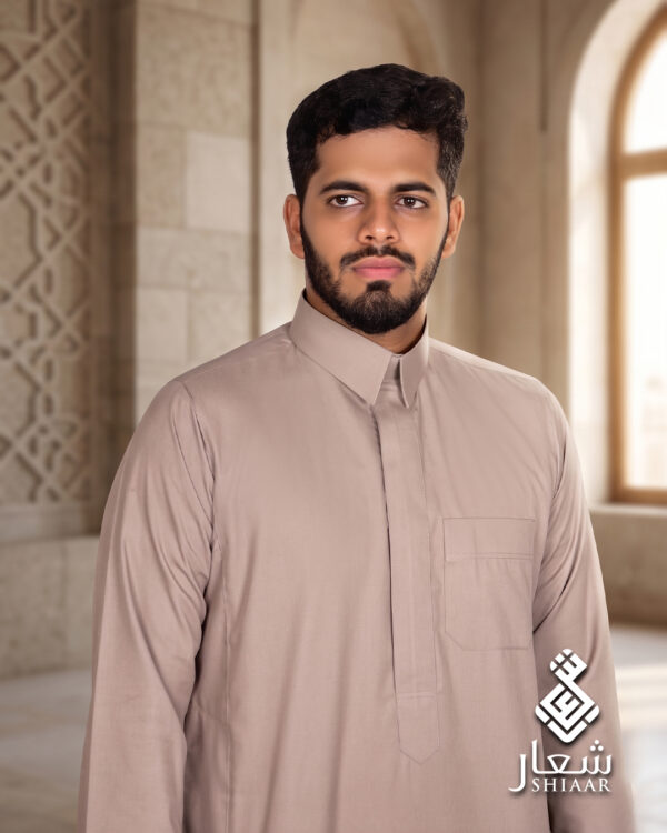 SHIAAR men's beige thobe with pointed collar